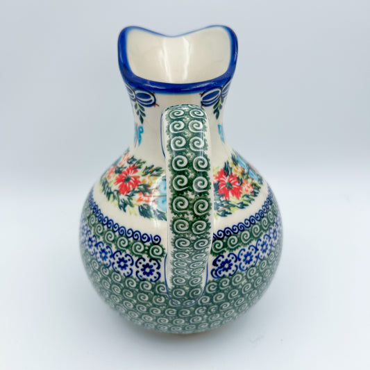 5 cup. Pitcher.  Hand painted Polish pottery stoneware.  UNIKAT Ring of Flowers