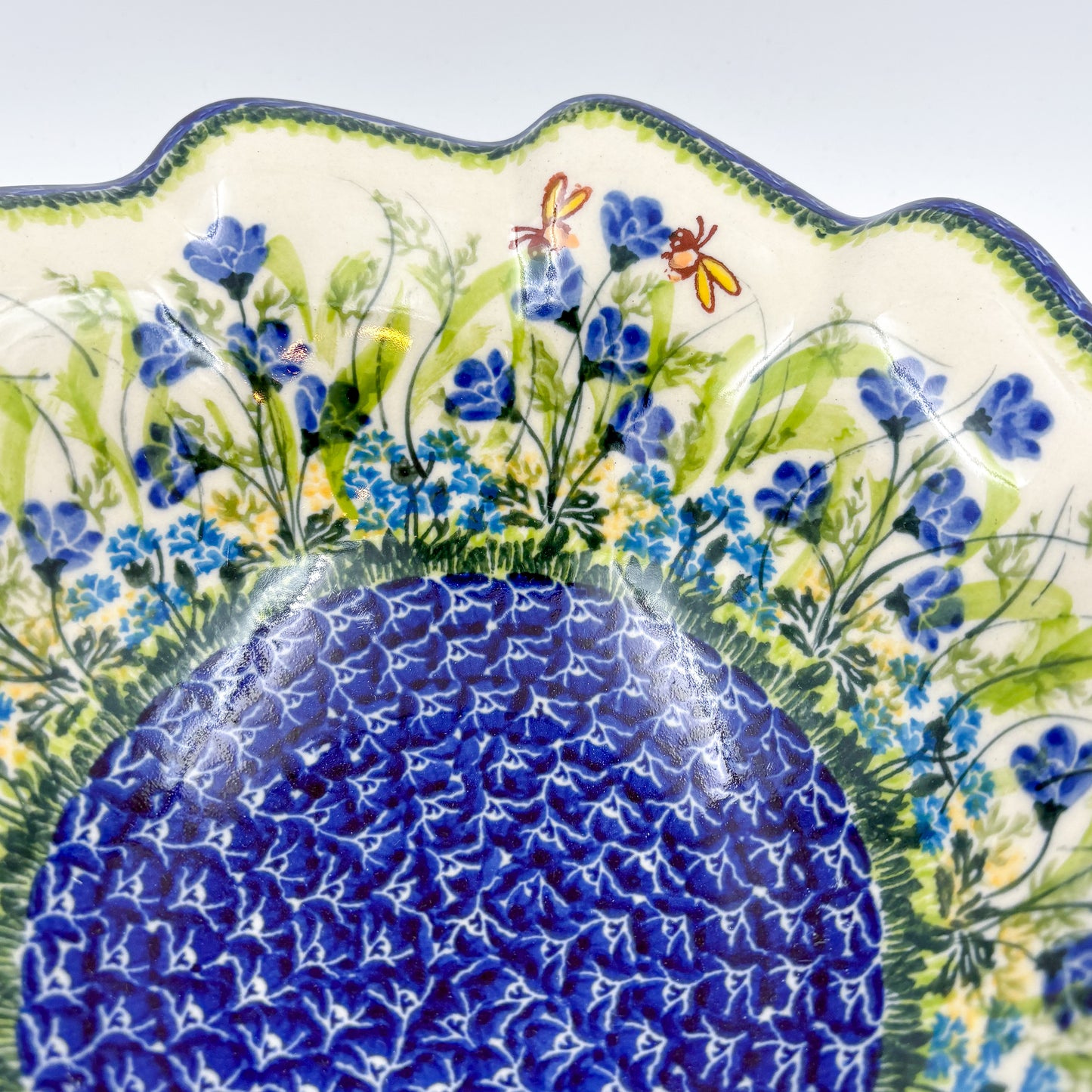 10.4" Wave Bowl. Hand crafted Polish pottery stoneware:  UNIKAT Bluebell Meadow Pattern