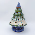 9.4" Christmas Tree Luminary with Base  Handmade Polish pottery.  UNIKAT Whispering Ferns Design
