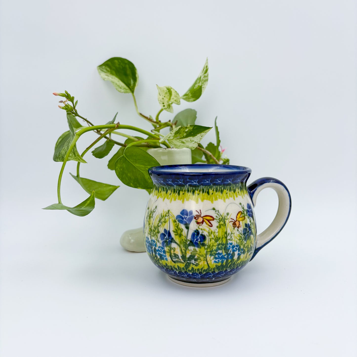 10 oz Bubble Mug. Handcrafted Polish pottery stoneware:  UNIKAT Bluebell Meadow