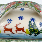 Butter Dish Deep: Hand crafted Polish pottery stoneware: UNIKAT Reindeer Bliss