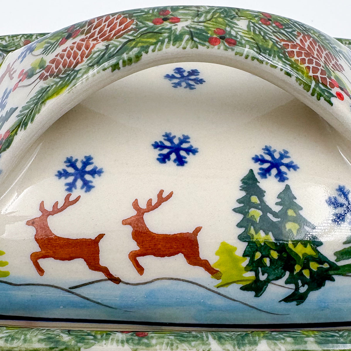 Butter Dish Deep: Hand crafted Polish pottery stoneware: UNIKAT Reindeer Bliss