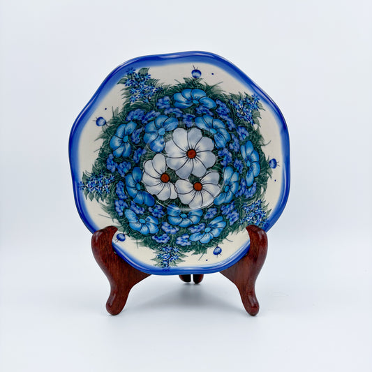 7" Wavy Bowl  Hand crafted Polish pottery stoneware: UNIKAT Forget Me not Pansy