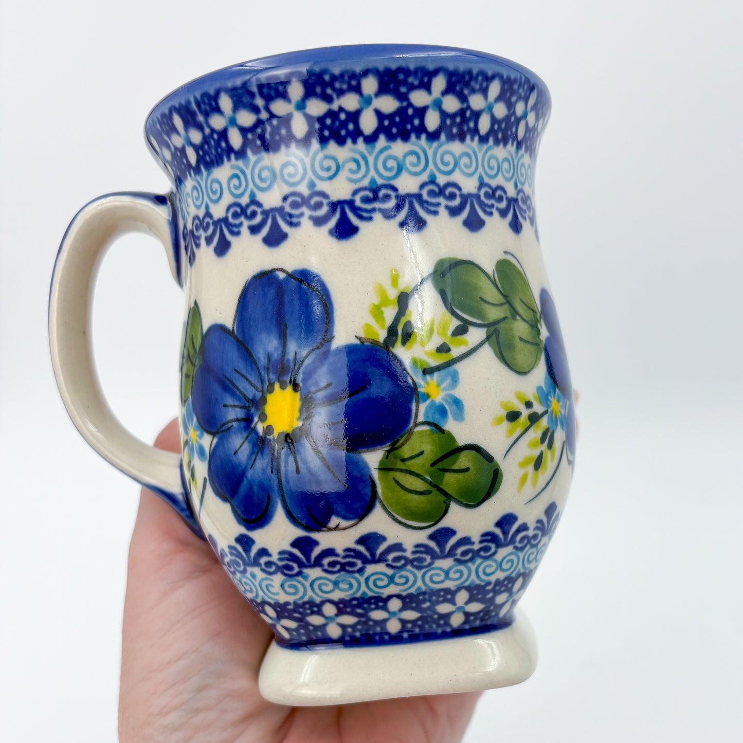 Tulip Mug 10oz. Handcrafted Polish pottery stoneware:  UNIKAT Blue Poppy