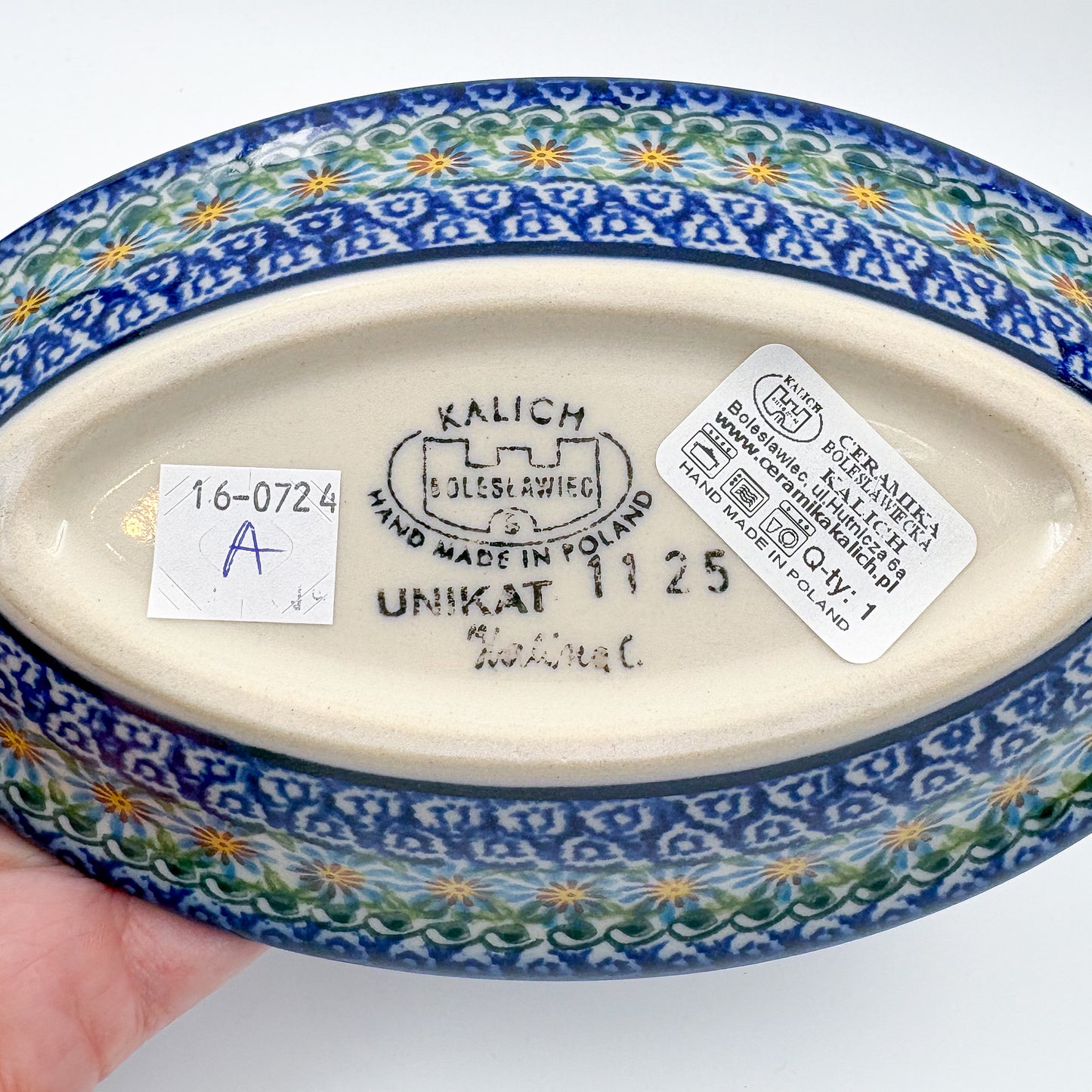 7" Oval Milano Platter  Hand crafted Polish pottery stoneware: UNIKAT Songbird Garden