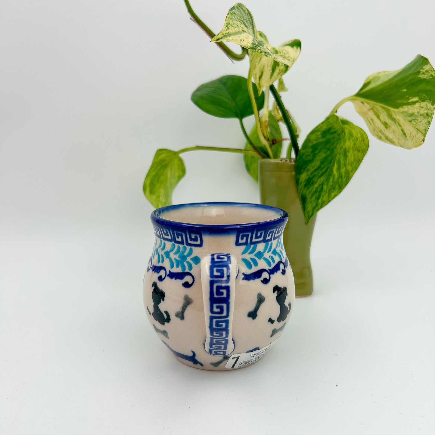 8 oz Puppy Bubble Mug. Handcrafted Polish pottery stoneware: Puppy Pleasure Pattern