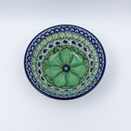 5” Bowl.  Hand crafted Polish pottery stoneware: UNIKAT Green Pansies Design