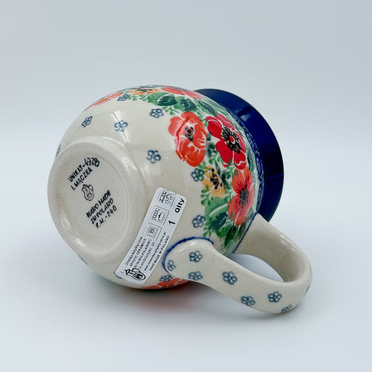 12 oz Bubble Mug. Handcrafted Polish pottery stoneware:  UNIKAT Candy Red Poppy Design