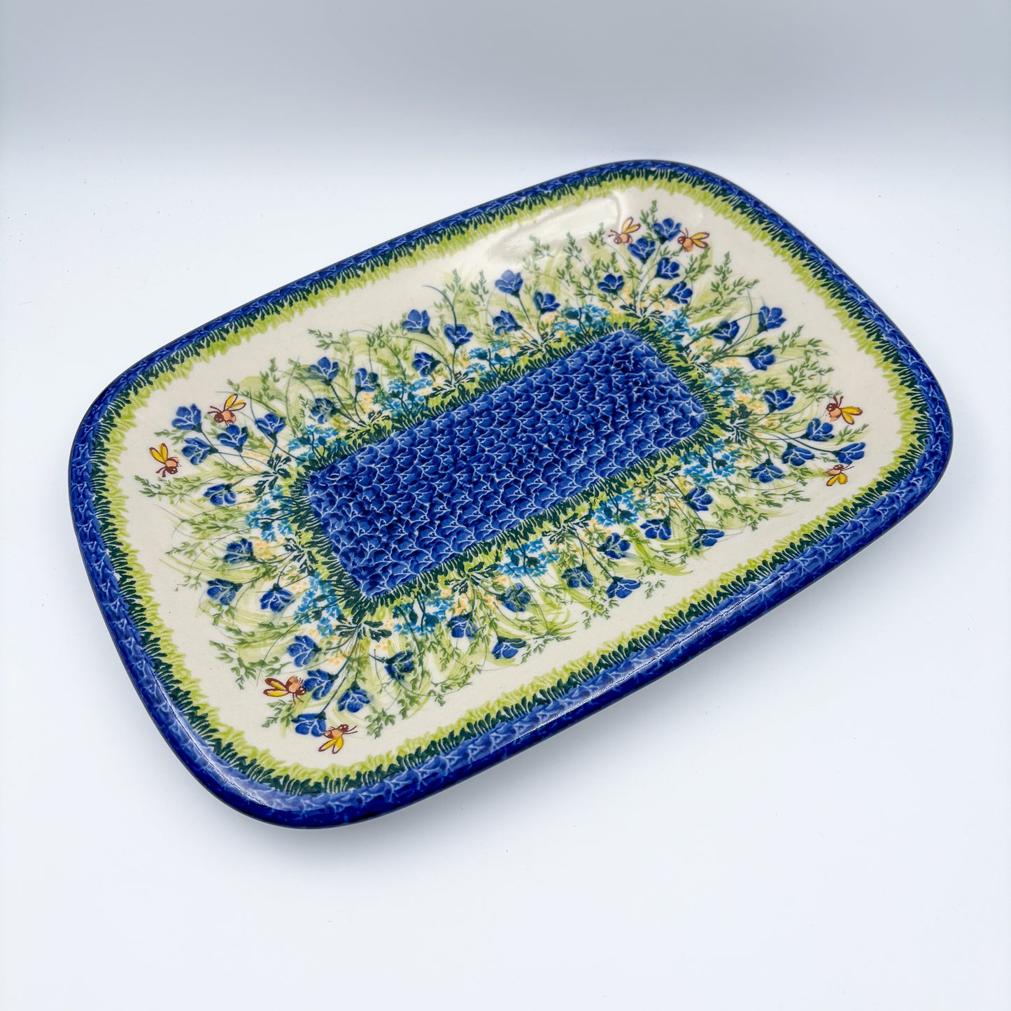 13” Large Daria Platter.  Hand crafted Polish pottery stoneware: UNIKAT Bluebell Meadow