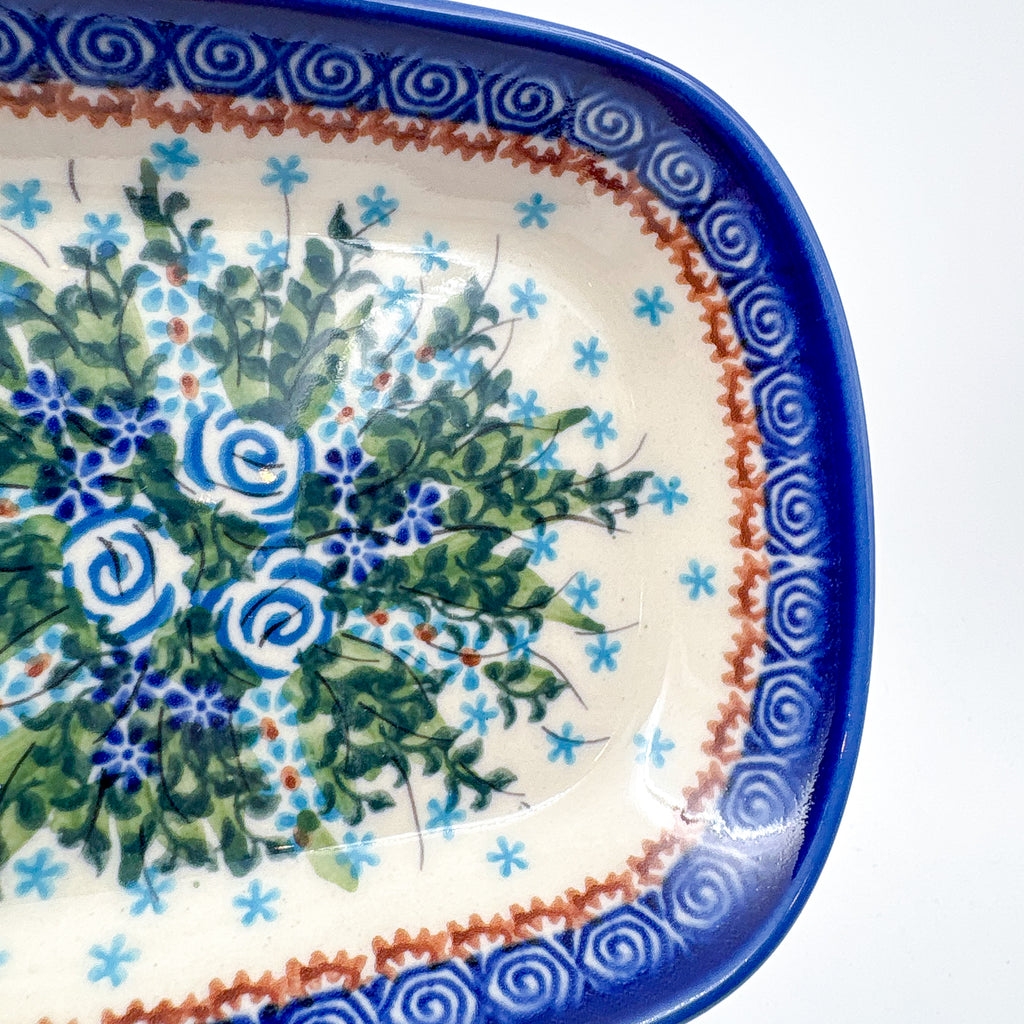 6" Butter Platter.  Handmade Polish pottery.  UNIKAT Whispering Ferns