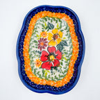 5" Soap Dish.  Handmade Polish pottery.  UNIKAT Tangerine Fields