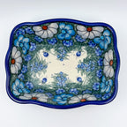 8” Rectangular Fala Baker Handmade in Poland.  UNIKAT Forget Me Not Pansy