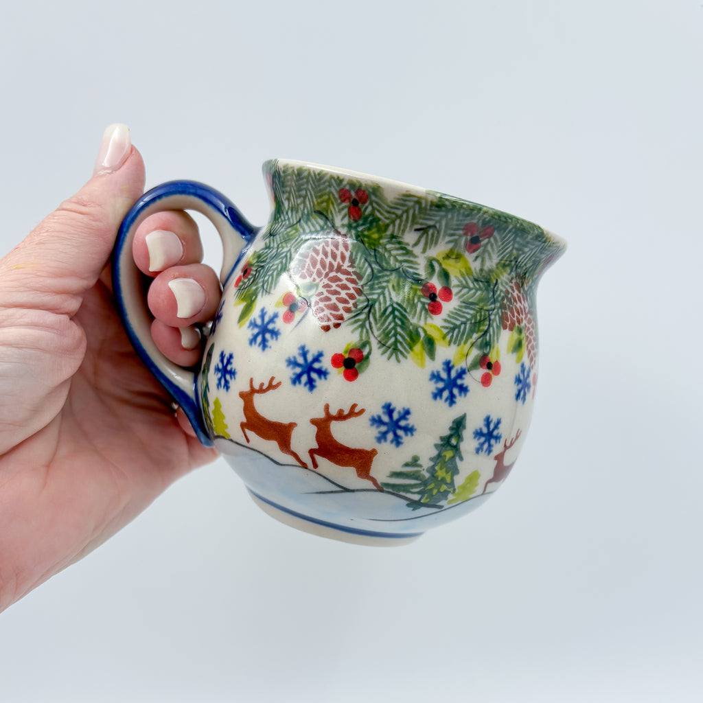 10 oz Bubble Mug. Handcrafted Polish pottery stoneware:  UNIKAT Reindeer Bliss