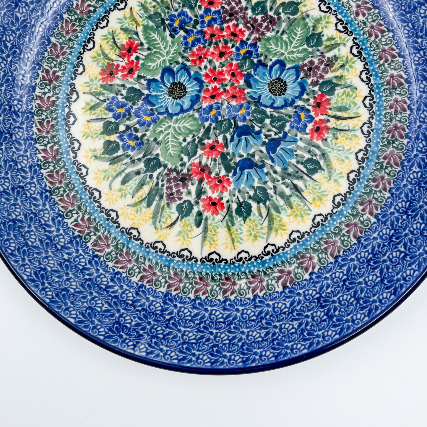 10.5” Plate.  Hand crafted Polish pottery stoneware: UNIKAT Splendid Meadow Design