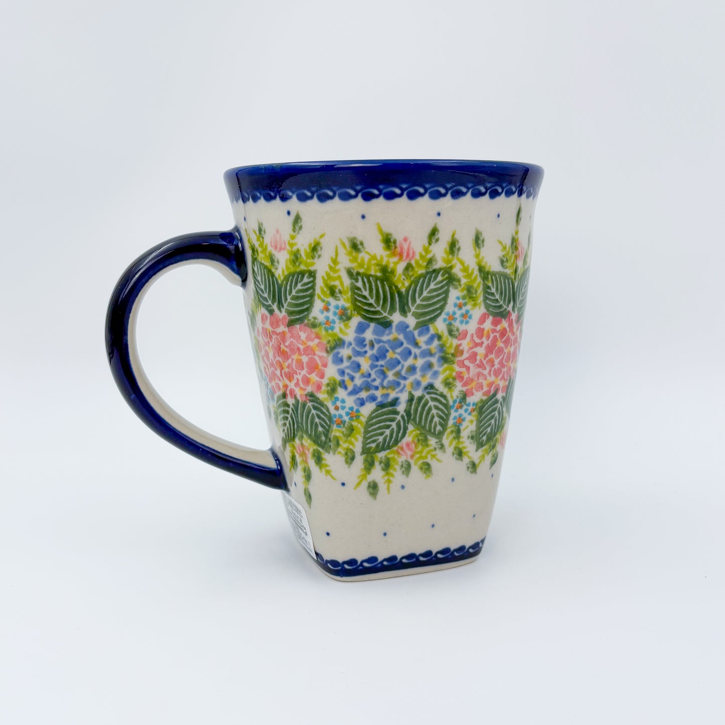 Mug XL 18oz. Handcrafted Polish pottery stoneware:  UNIKAT Hydrangea Fields