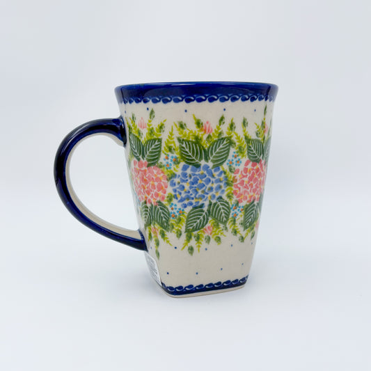 Mug XL 18oz. Handcrafted Polish pottery stoneware:  UNIKAT Hydrangea Fields