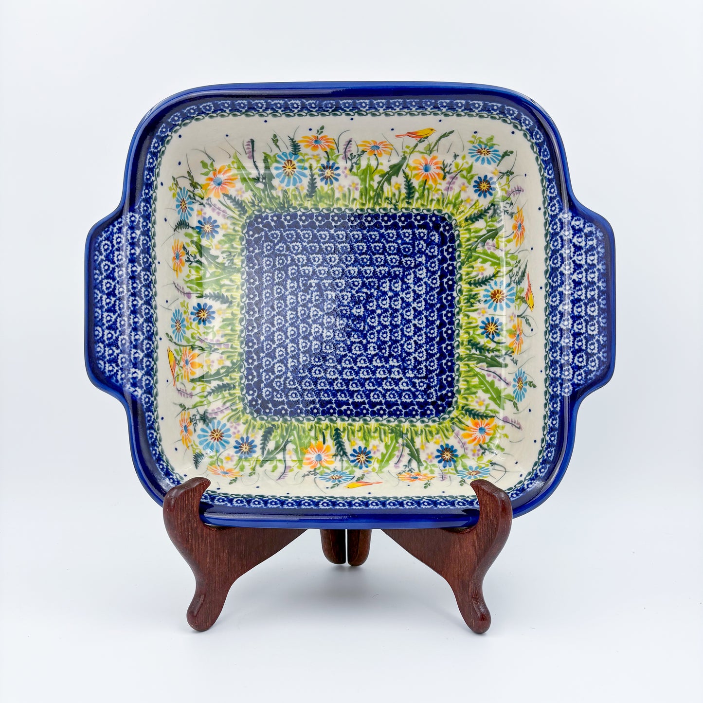 9” Lasagna Baker Handmade in Poland.  UNIKAT Wildflower Meadow Design