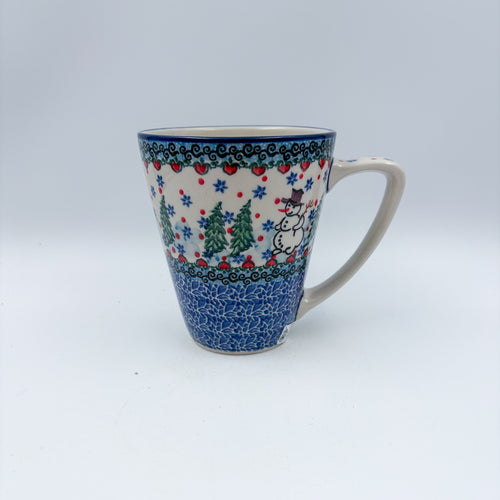16 oz Mug. Handcrafted Polish pottery stoneware:  UNIKAT Dancing Snowman Design