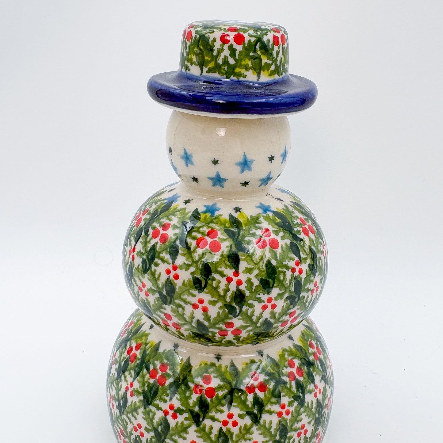 6" Snowman.  Handmade Polish pottery.  UNIKAT Holly Design