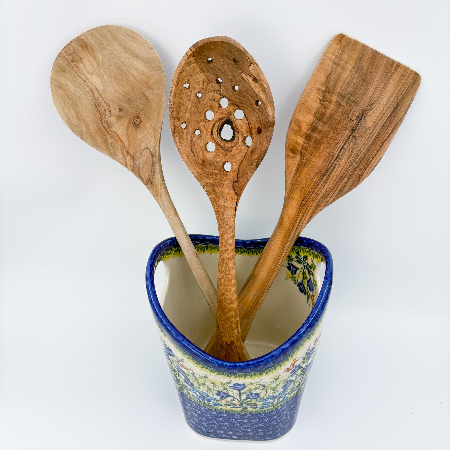 Basket Container & Utensil Med.  Handmade Polish pottery.  UNIKAT Bluebell Meadow Design