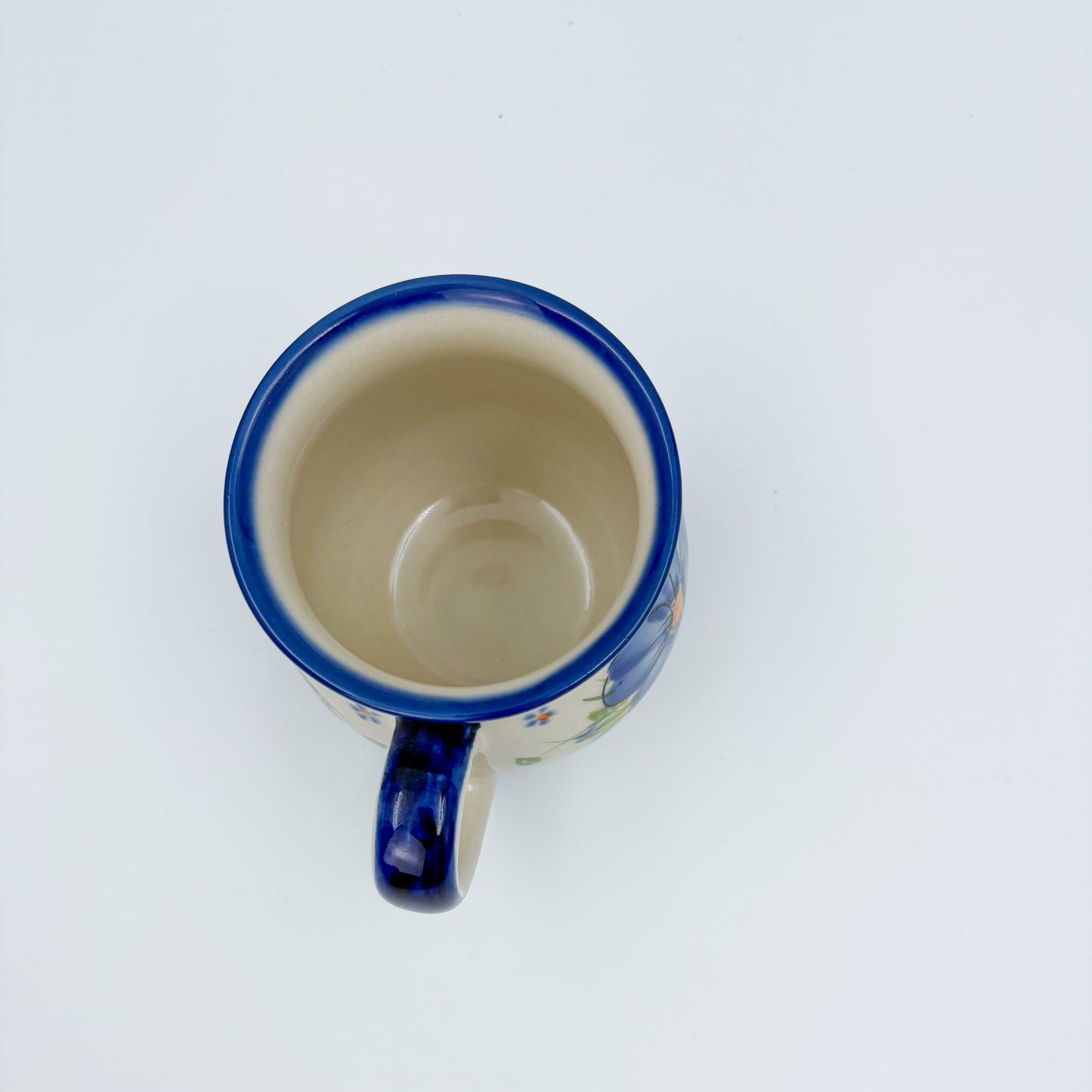 10 oz Bubble Mug. Handcrafted Polish pottery stoneware:  UNIKAT Blue Pansy