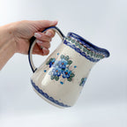 48 oz. Jacek Pitcher.  Hand painted Polish pottery stoneware UNIKAT Pansy Blues