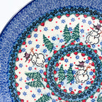 9” Plate.  Hand crafted Polish pottery stoneware: UNIKAT Dancing Snowman