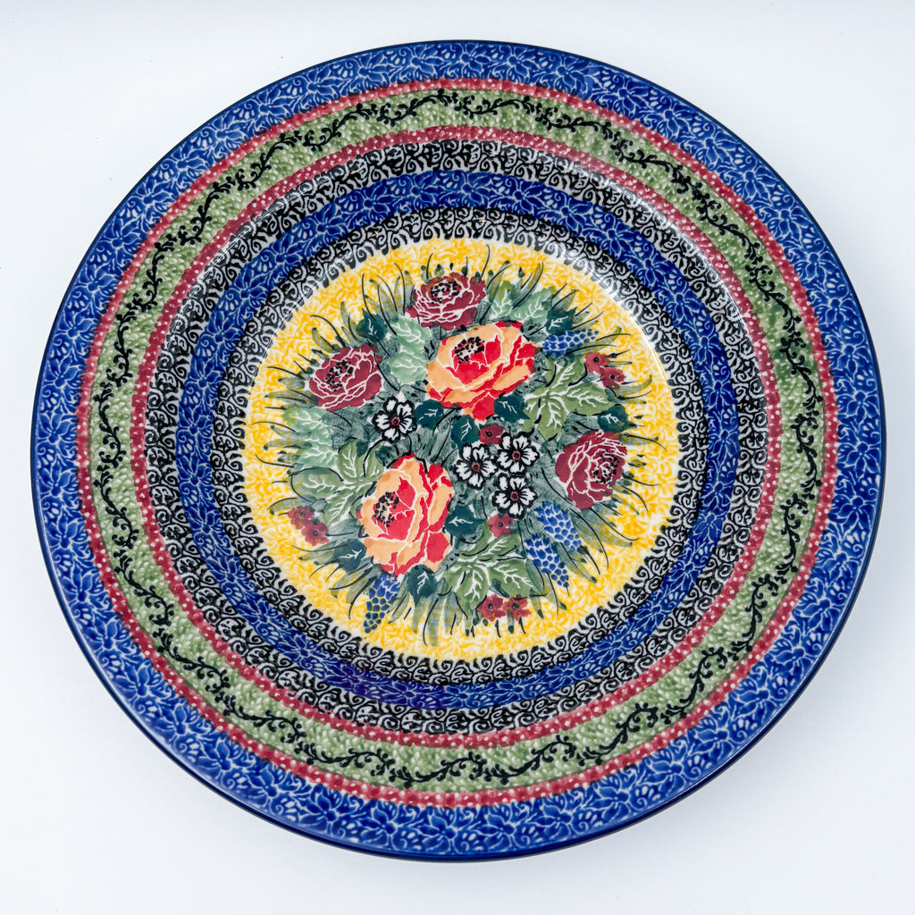 9”  Pasta Bowl.  Hand crafted Polish pottery stoneware: UNIKAT Copper Rose Meadow Design