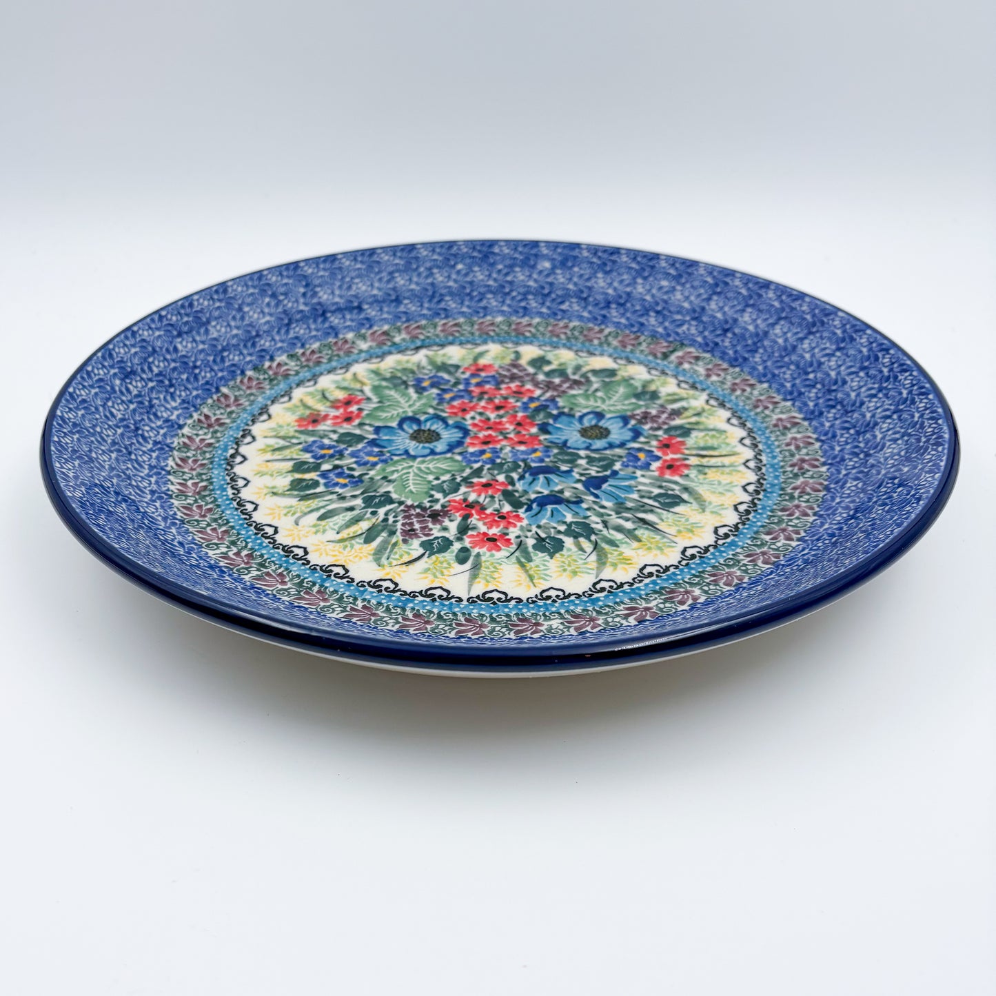 10.5” Plate.  Hand crafted Polish pottery stoneware: UNIKAT Splendid Meadow Design