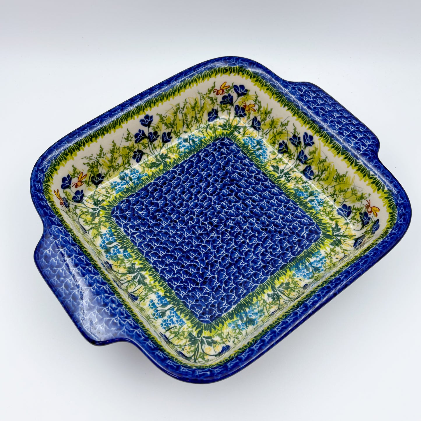 9” Lasagna Baker Handmade in Poland.  UNIKAT Blueberry Meadow Design