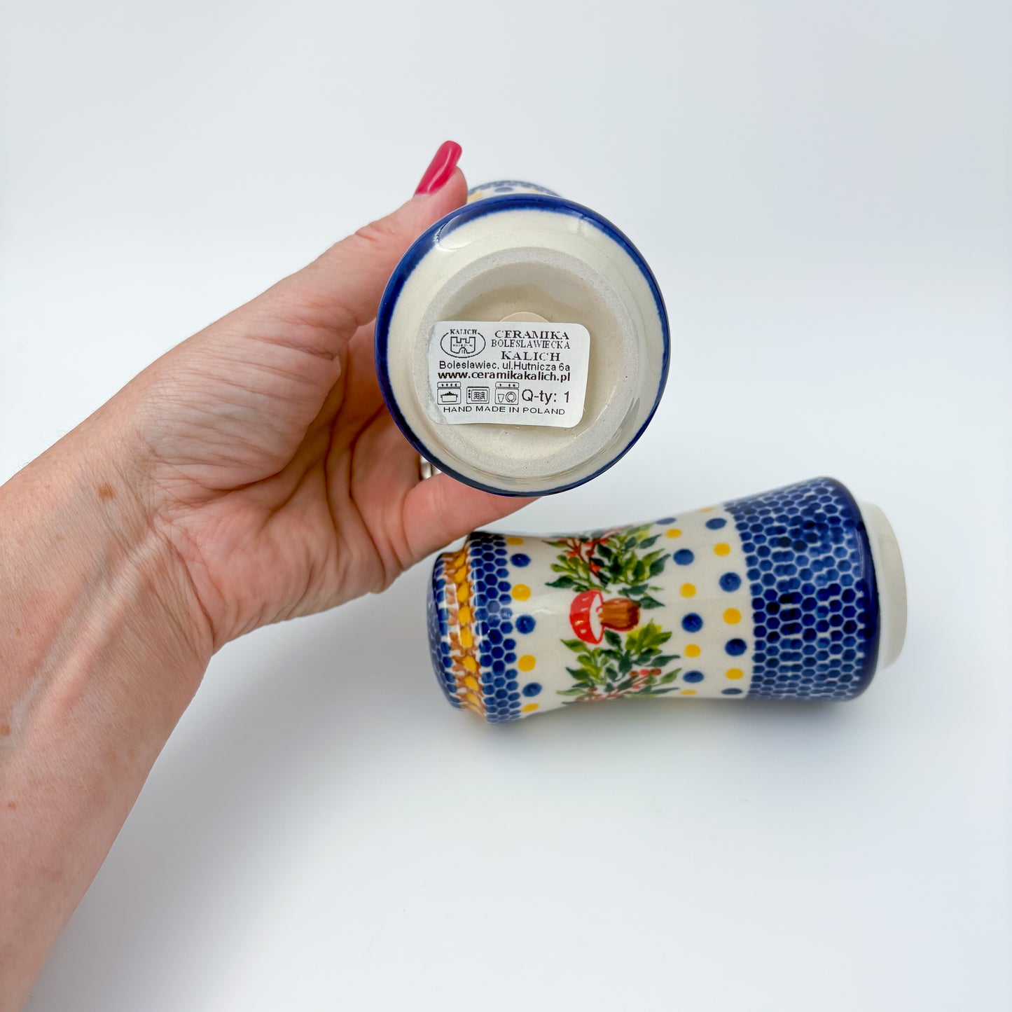 5” Salt and Pepper Shakers.  Handmade Polish pottery.  UNIKAT Mushrooms