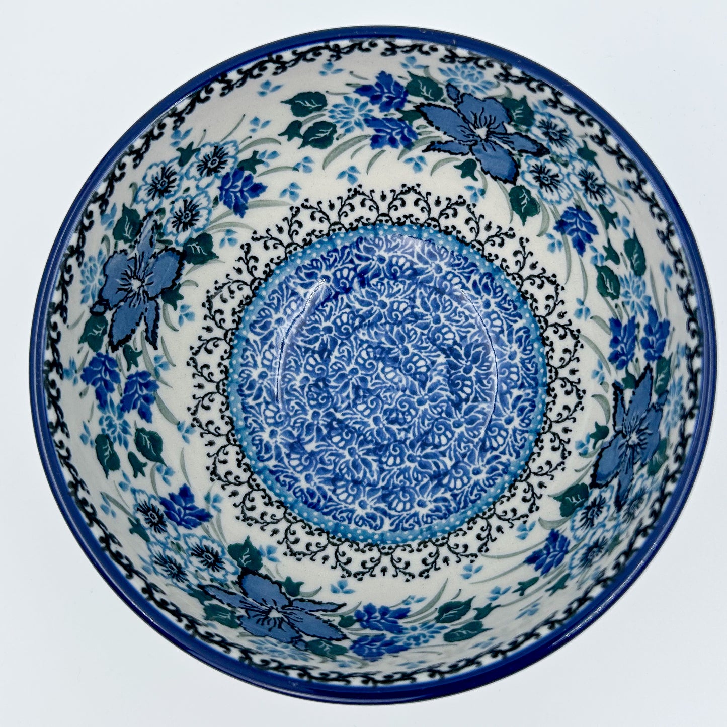 5” Pedestal Bowl.  Hand crafted Polish pottery stoneware: UNIKAT Rhapsody in Blue Design