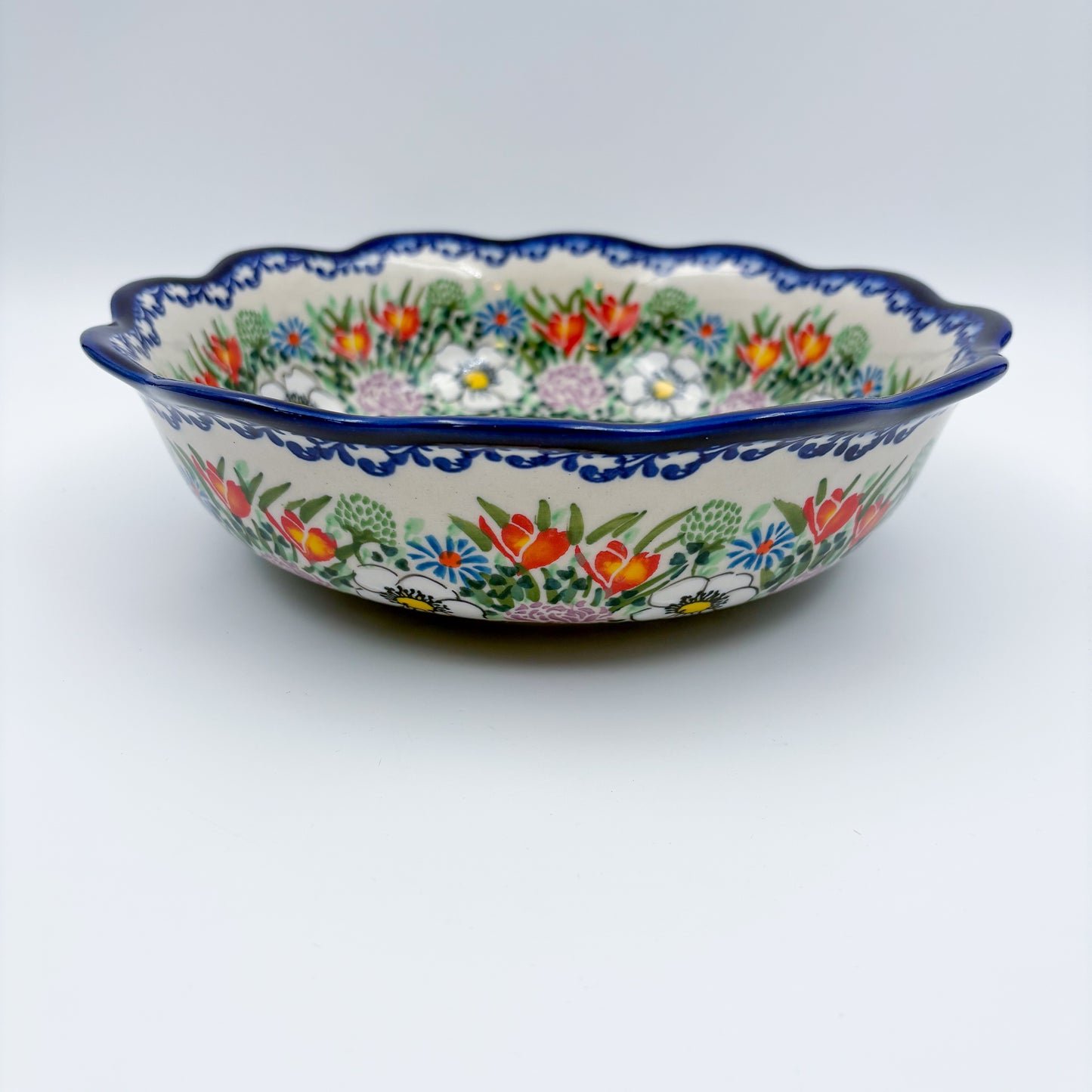 9" Kora Bowl. Hand crafted Polish pottery stoneware:  UNIKAT Cottage Garden Pattern