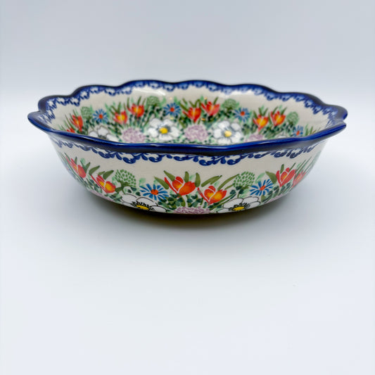 9" Kora Bowl. Hand crafted Polish pottery stoneware:  UNIKAT Cottage Garden Pattern