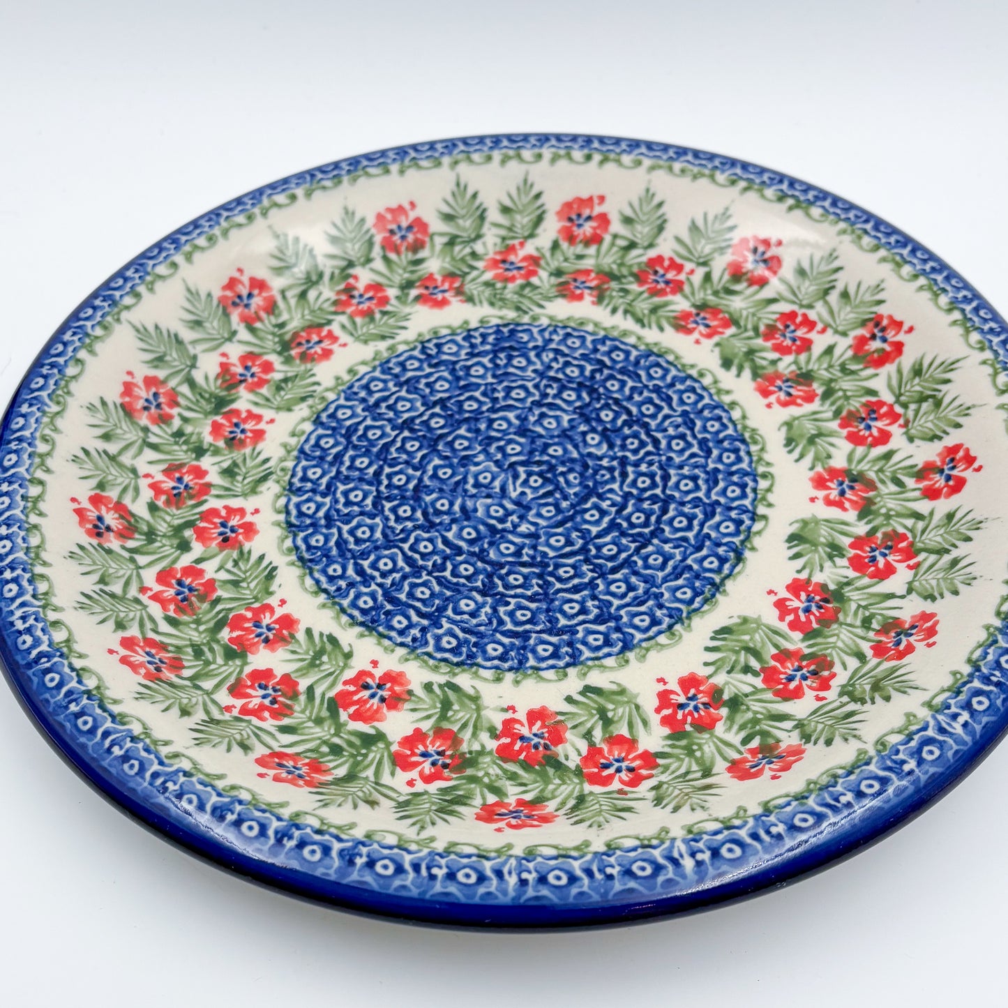 10.28” Plate.  Hand crafted Polish pottery stoneware: Midsummer Bloom Design