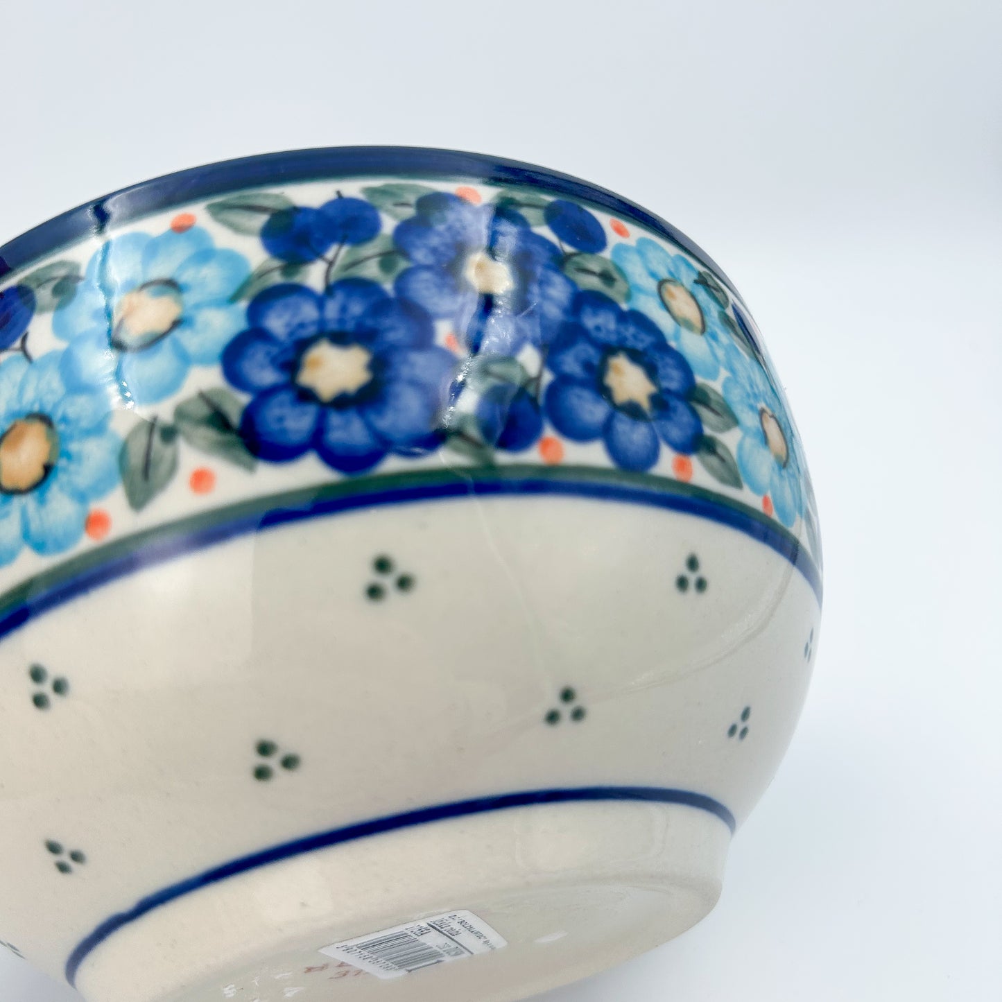 6.25” Deep Bowl.  Hand crafted Polish pottery stoneware:  Garden Party Blues
