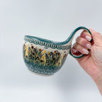 16 oz Bowl/Mug with Loop-Handle.  Hand crafted Polish pottery stoneware: UNIKAT Fall Reeds