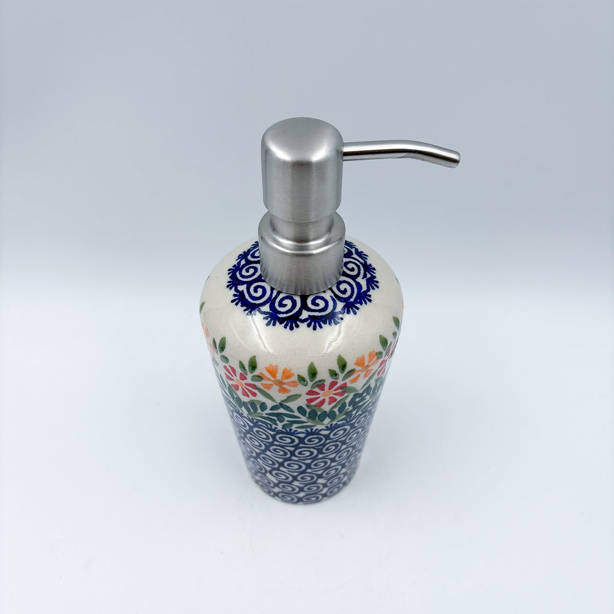 Soap Dispenser 8"  Handmade Polish pottery.  UNIKAT WIld Poppies