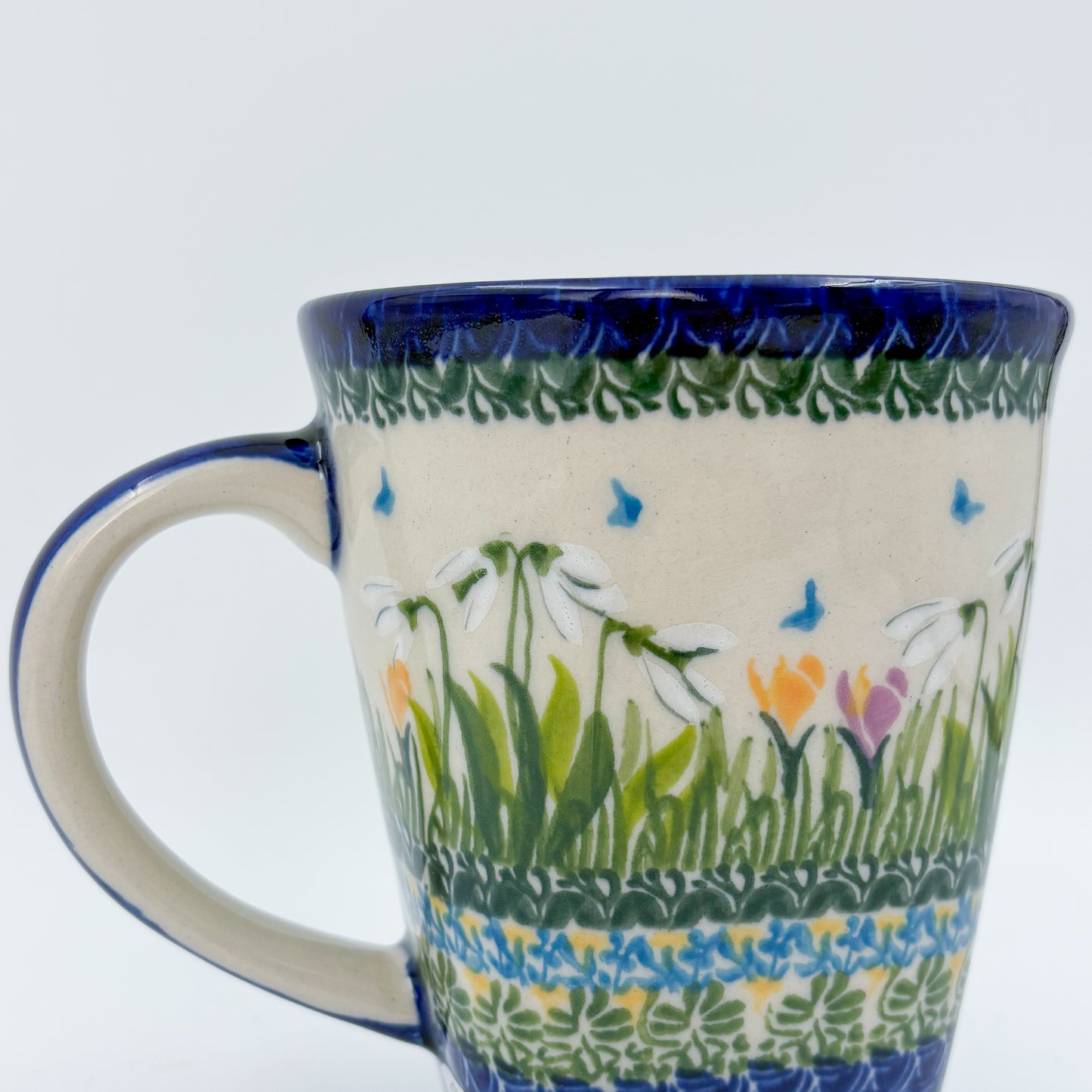 Mug XL 18oz. Handcrafted Polish pottery stoneware:  UNIKAT Snowdrop Garden