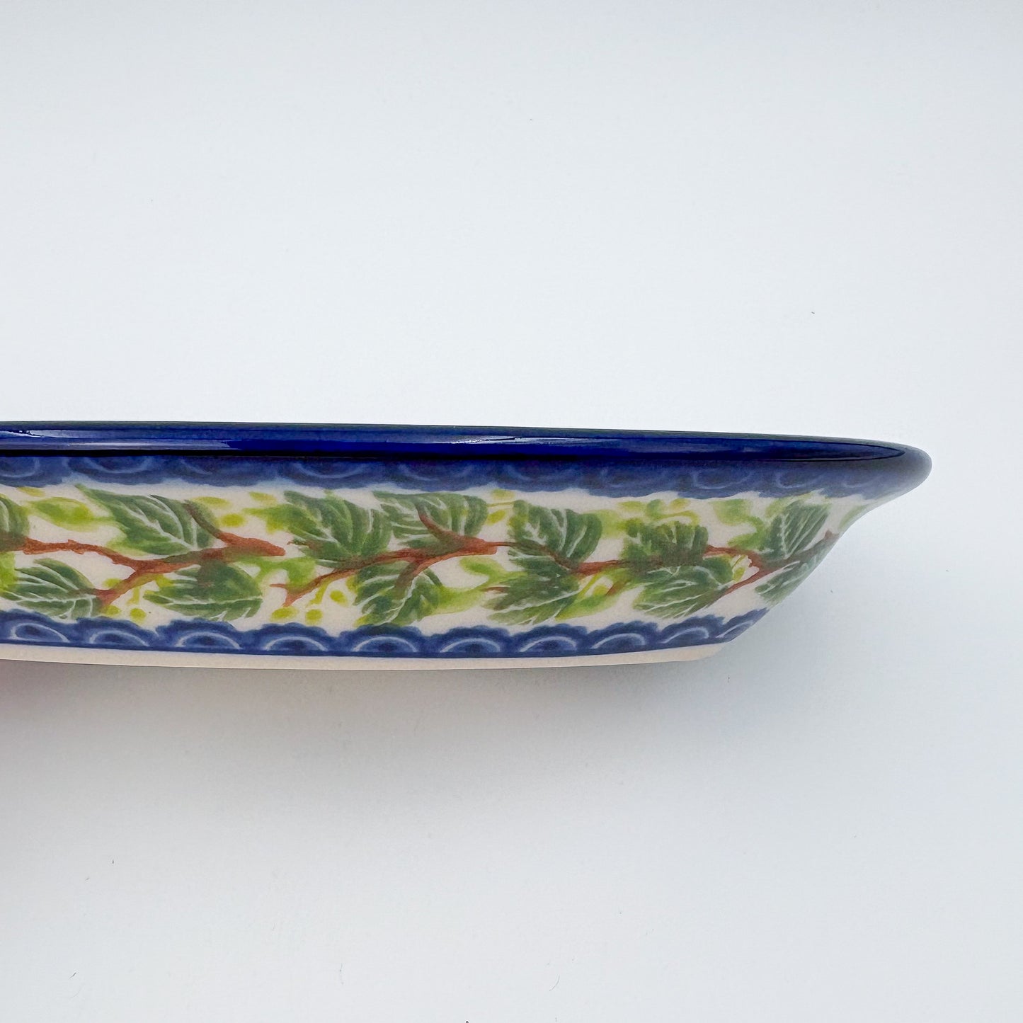 7" Oval Milano Platter  Hand crafted Polish pottery stoneware: UNIKAT Blue Poppy Songbird