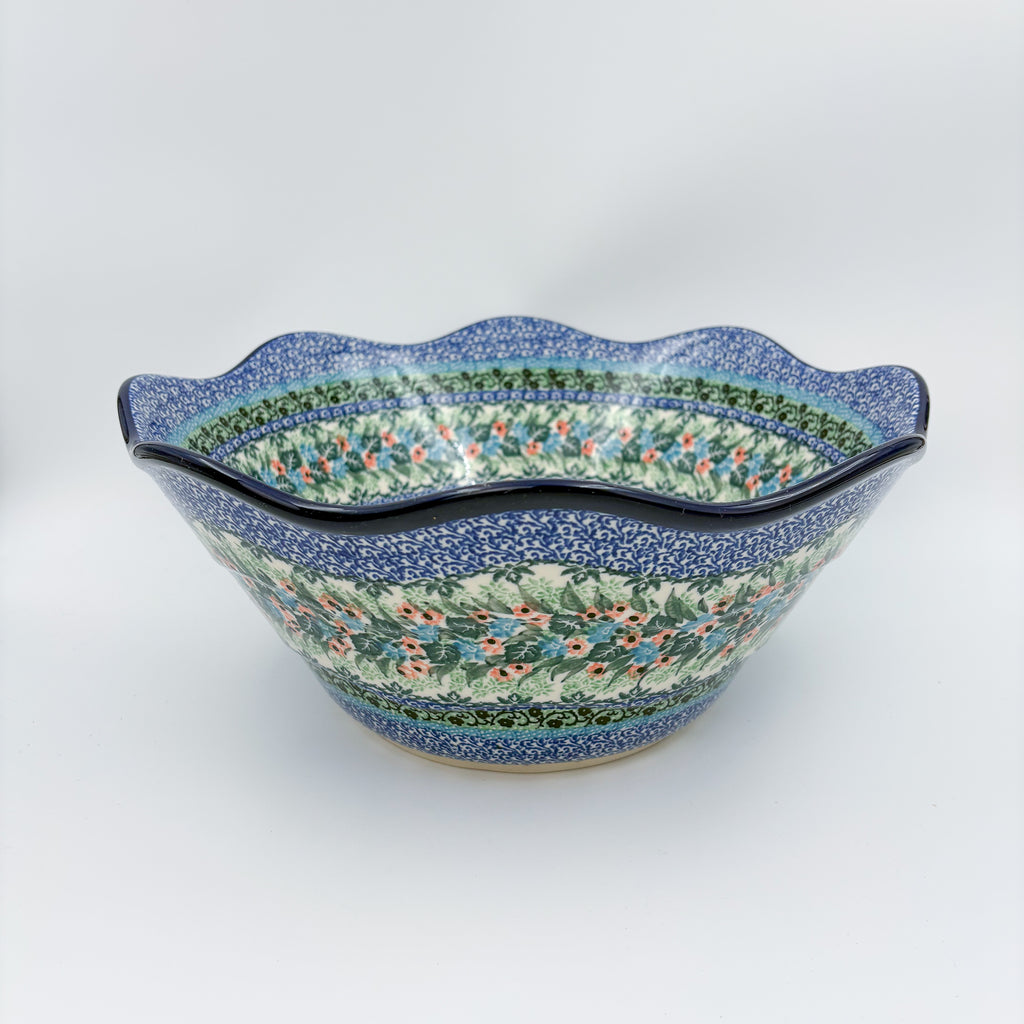 12" Wavy Bowl:  UNIKAT Spring Floral Garland