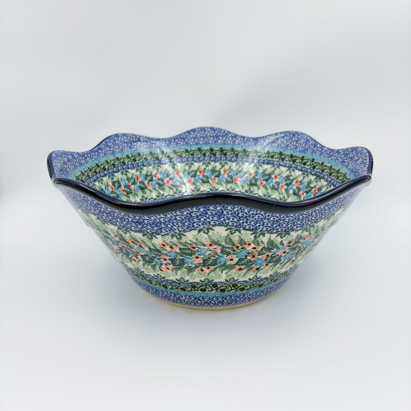 12" Wavy Bowl:  UNIKAT Spring Floral Garland