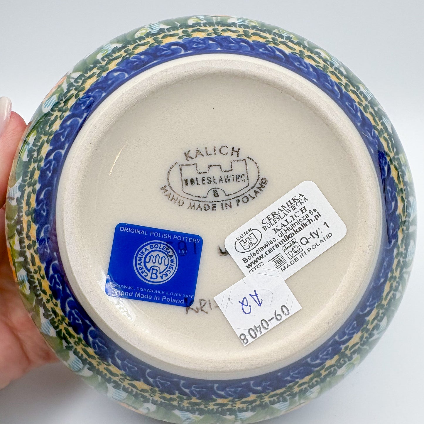 6” Bowl.  Hand crafted Polish pottery stoneware:  UNIKAT Wild Tulips