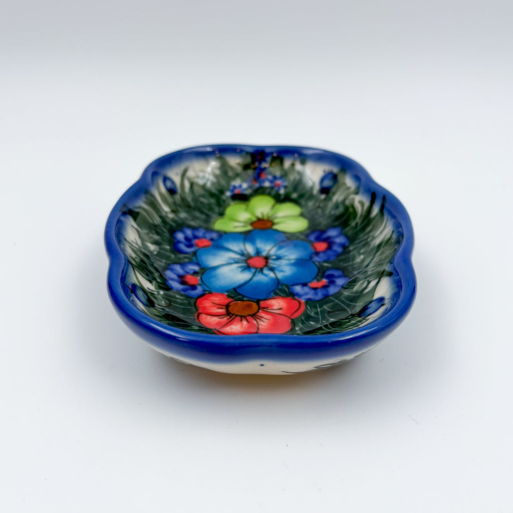 5" Soap Dish.  Handmade Polish pottery.  UNIKAT Forget Me Not Design - Style 1