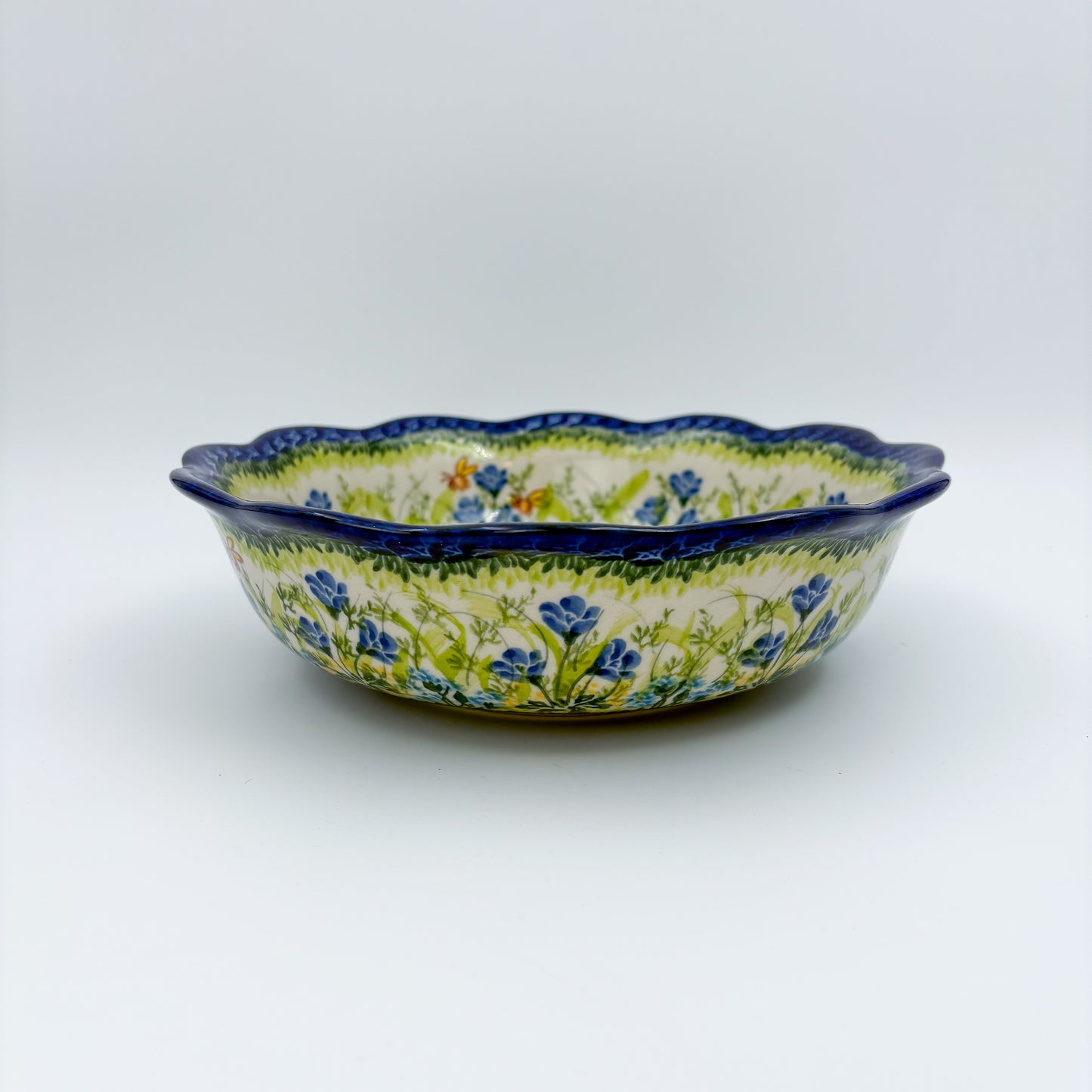 9" Wavy Bowl: UNIKAT Bluebell Meadow Design