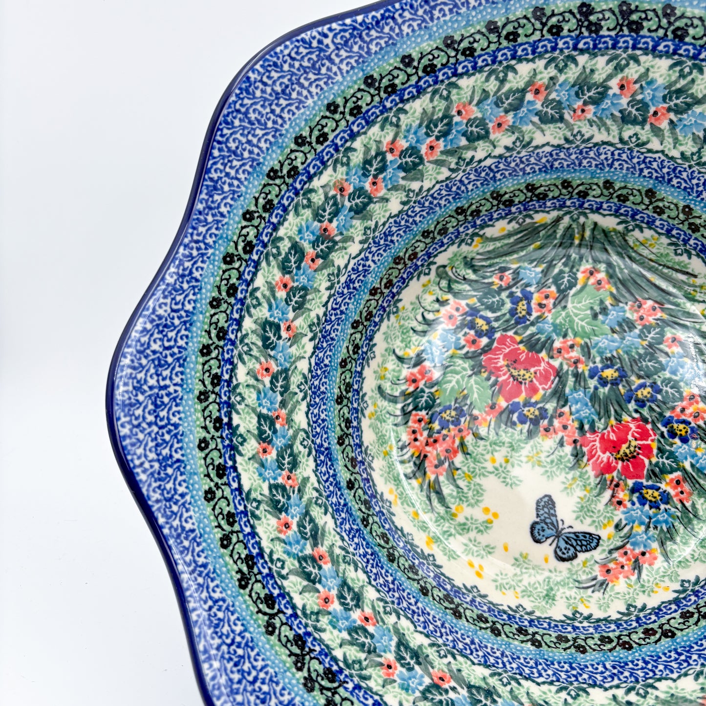12" Wavy Bowl:  UNIKAT Spring Floral Garland
