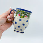 Tulip Mug 10oz. Handcrafted Polish pottery stoneware:  UNIKAT Snowflakes and Holly