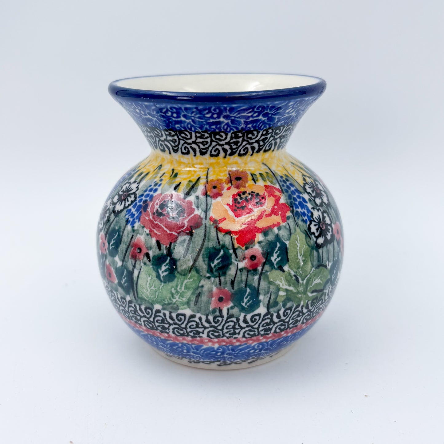 Vase 4”.  Handmade Polish pottery.  UNIKAT Copper Rose Meadow Design
