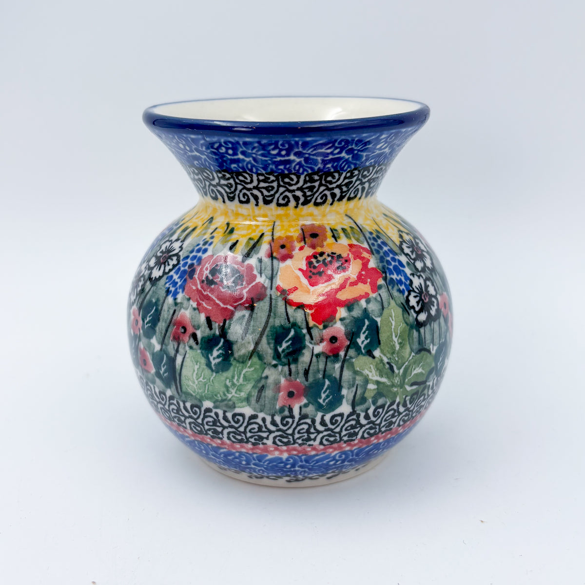 Vase 4”.  Handmade Polish pottery.  UNIKAT Copper Rose Meadow Design