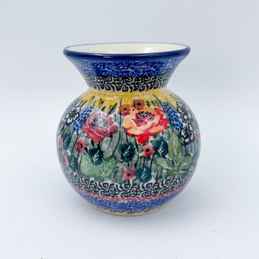 Vase 4”.  Handmade Polish pottery.  UNIKAT Copper Rose Meadow Design
